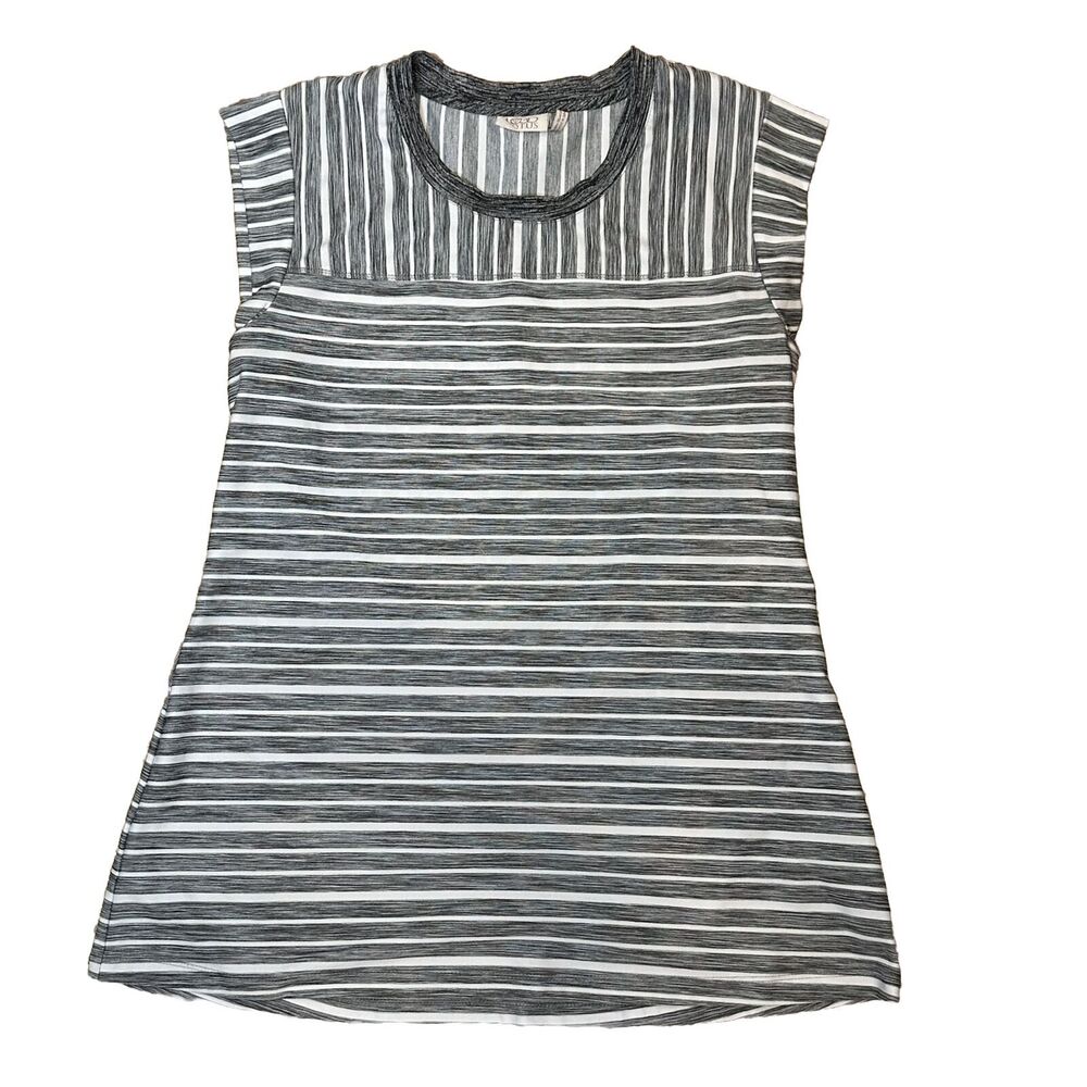 LOGO Lotus Top Medium Athletic Active wear Black White Stripe Lori Goldstein QVC